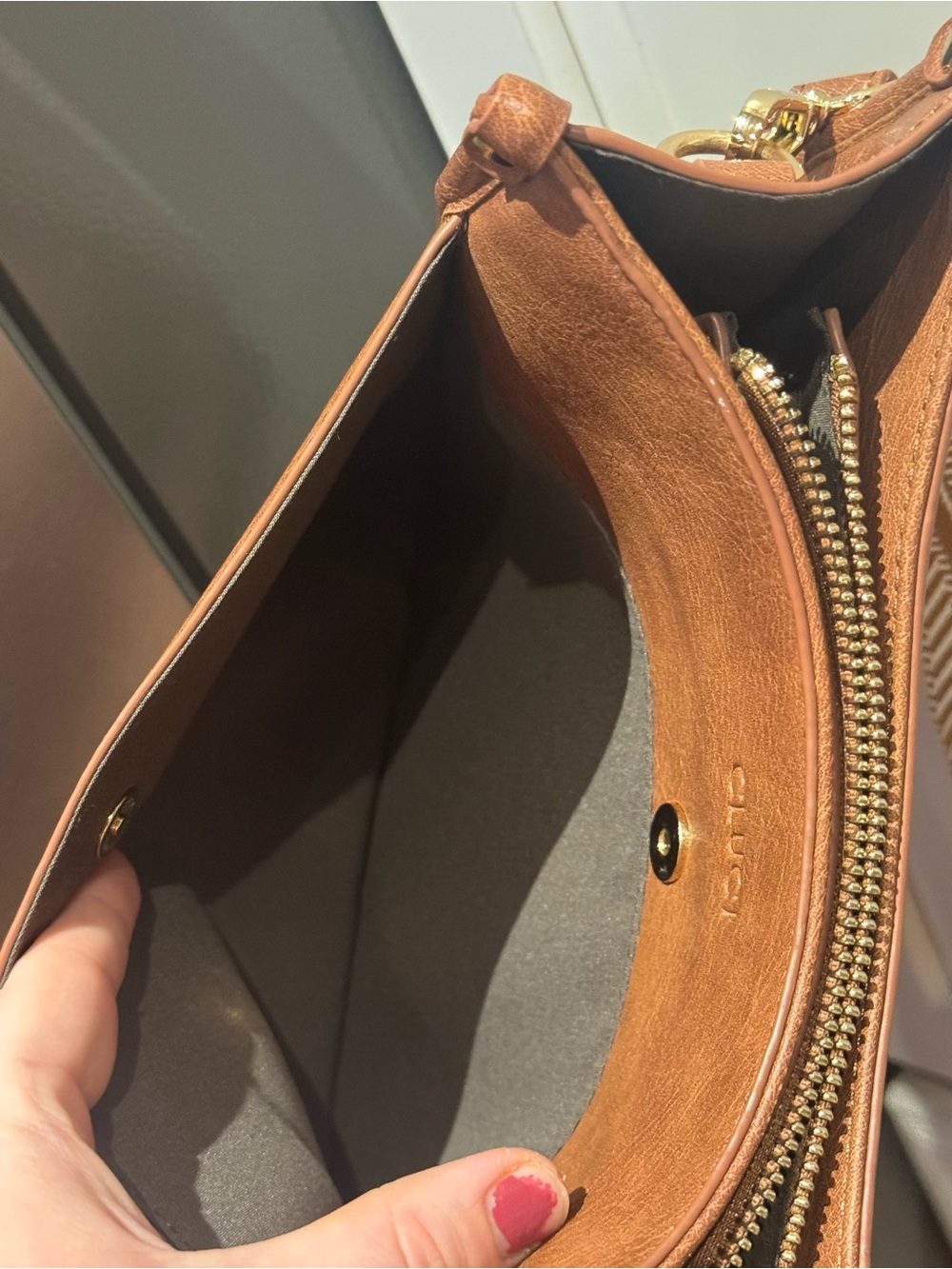Brown Leather Shoulder Bag with Striped Strap - Picture 9 of 12